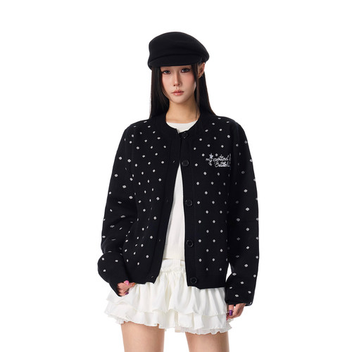 SREK波点假两件针织开衫