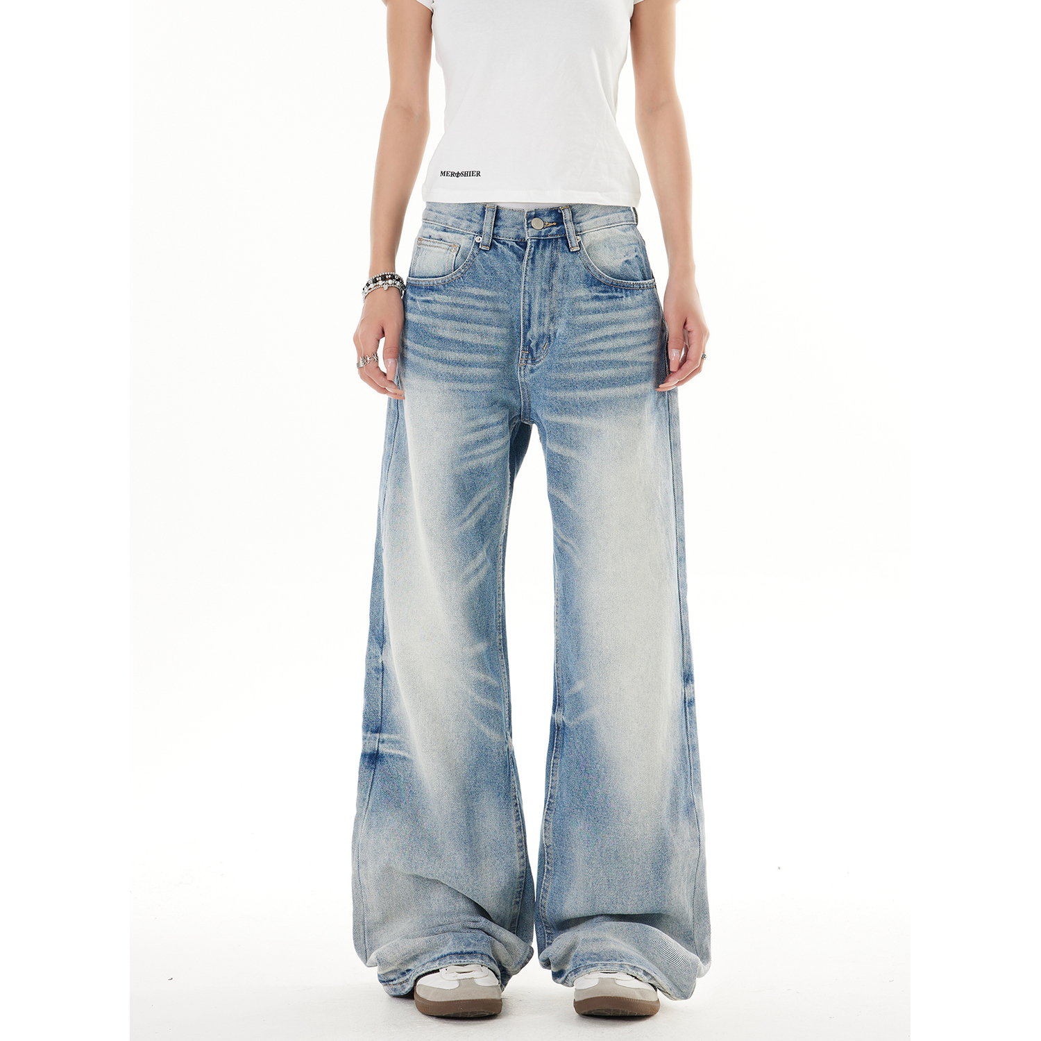 SREK美式复古水洗做旧牛仔裤