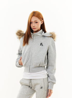 SREK美式大毛领收腰显瘦短款针织开衫毛衣女修身拉美休闲百搭卫衣