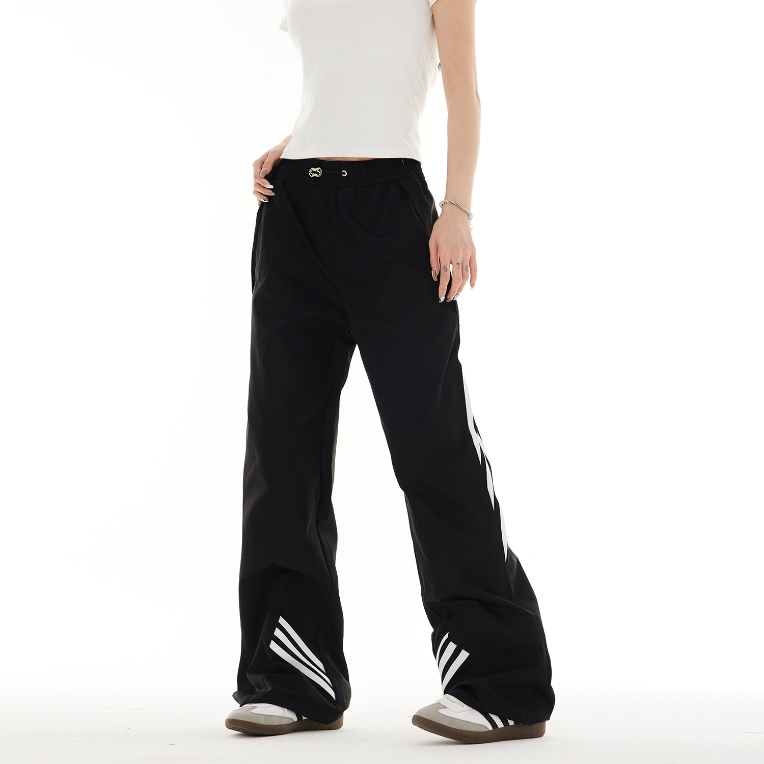 美式复古国潮环绕直筒裤