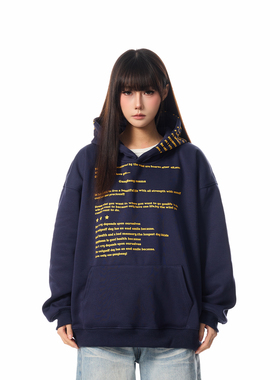 SREK新款风美式高街字母印花连帽卫衣男女宽松情侣百搭潮流上衣