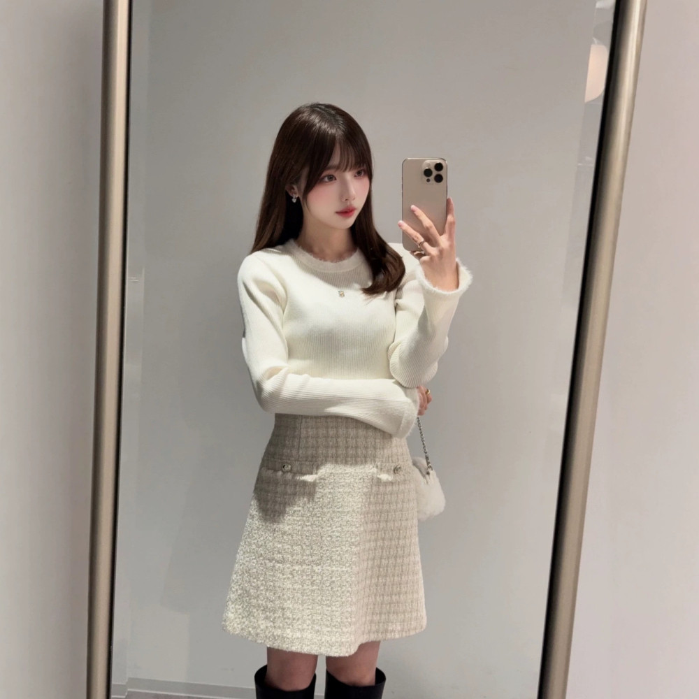 厚实款 日系jill袖口毛毛针毛衣