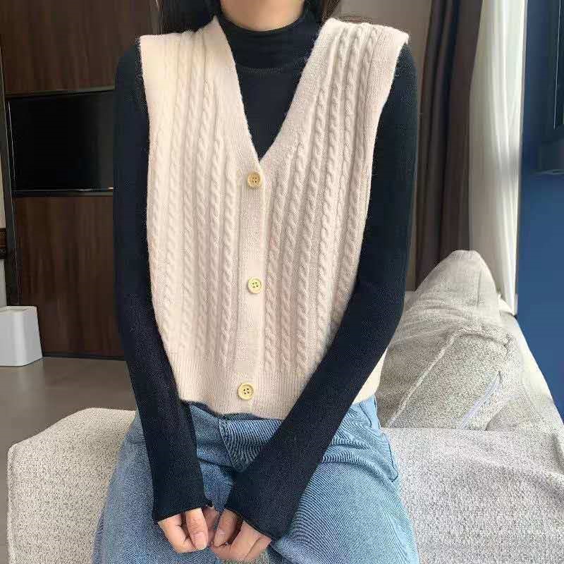 针织开衫新款春秋宽松女士毛衣百搭背心无袖坎肩外穿上衣马甲女