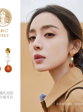 [娜扎同款]SimpleRituals耳环坠红色琉璃巴洛克天然珍珠镀金耳钉