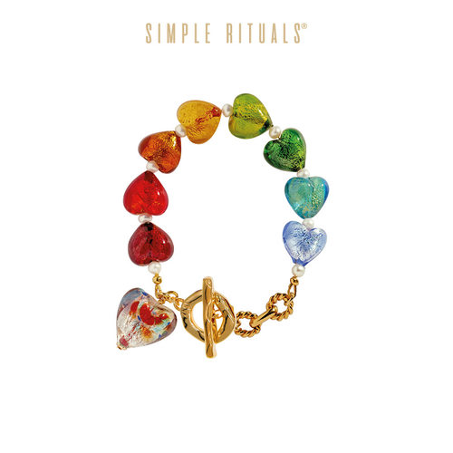 Simple Rituals孟子义同款威尼斯手工琉璃彩虹爱心手链