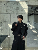 春秋新品 饰廓形中式 短款 外套金属装 立领休闲夹克 设计西装 Fei韩版