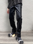 简约修饰腿型时尚 Fei冬季 直筒皮裤 韩版 新款 皮质PU合体酷飒潮修身