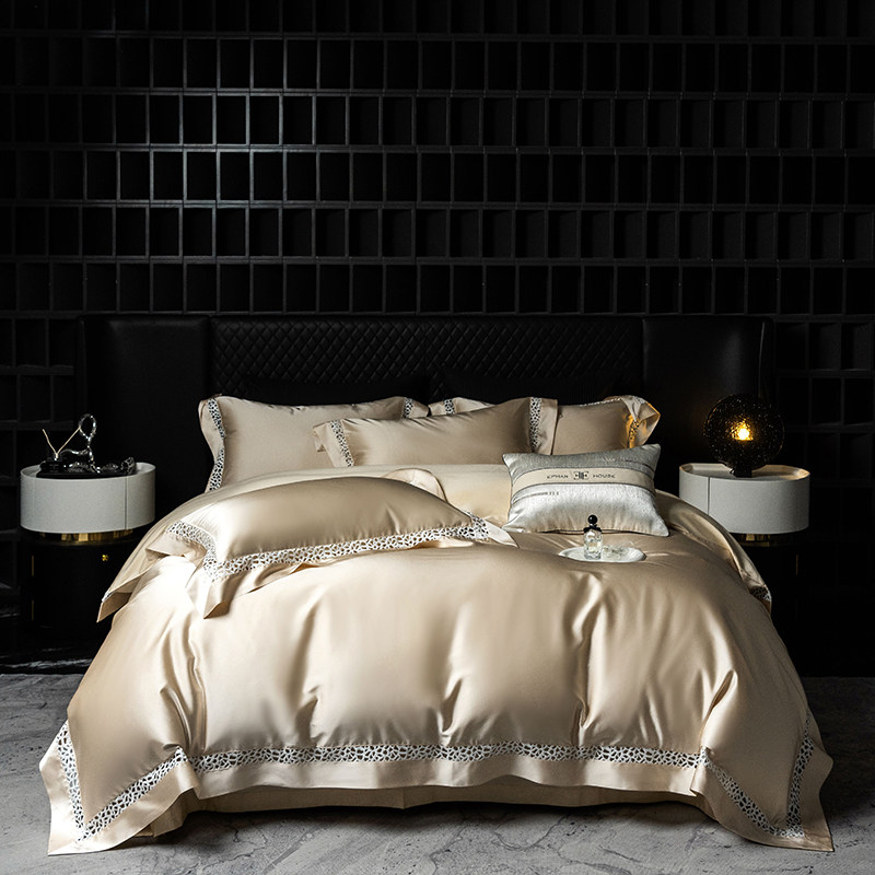 长绒棉床单式臻品真丝锦锻系超柔色织高精密100S澳棉纯棉四件套ms