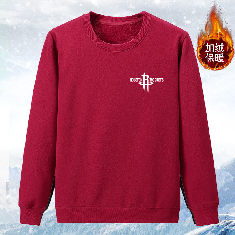 秋冬季加绒加厚纯棉保暖卫衣重磅圆领长袖套头带绒T恤外套打底衫