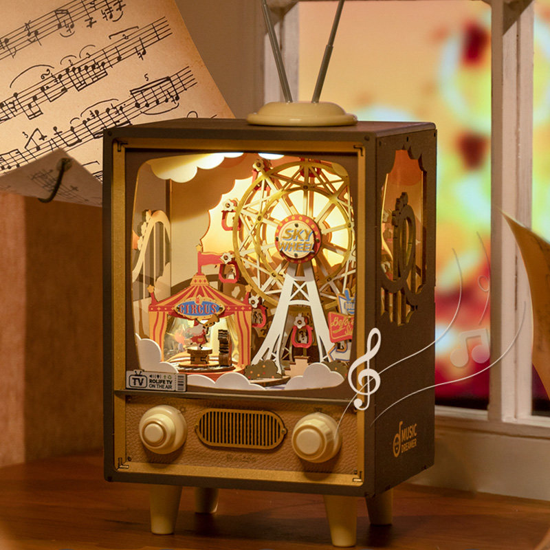 若来日落游乐园拼装音乐八音盒可旋转摩天轮diy手工女孩生日礼物
