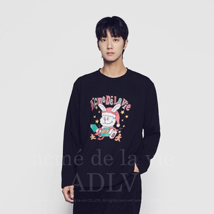 ADLV 春秋季长袖T恤圣诞兔子宽松圆领男女士同款上衣服装黑色白色