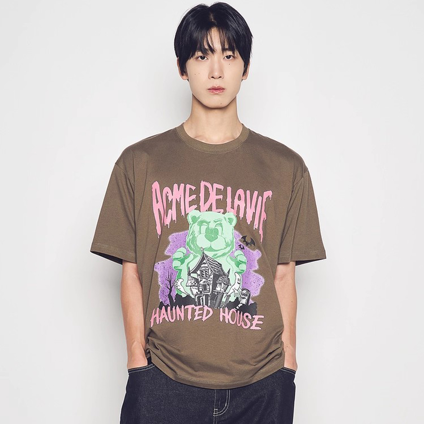 ADLV韩国潮牌2025秋季新品T恤AC熊万圣节短袖T恤宽松上衣情侣款