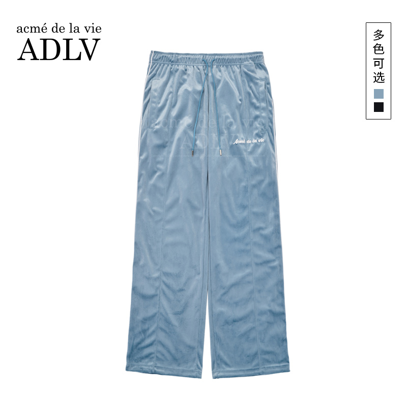 ADLV刺绣丝绒训练裤秋冬时尚直筒阔腿休闲裤运动长裤子男女款