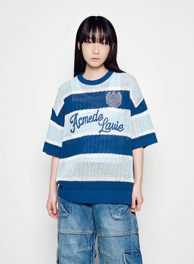 ADLV春夏季2025新款短袖T恤权顺荣hoshi同款条纹针织衫宽松休闲