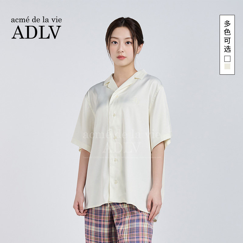 ADLV夏季纯色v领韩版设计感小众短袖衬衫POLO衫百搭上衣修身男女