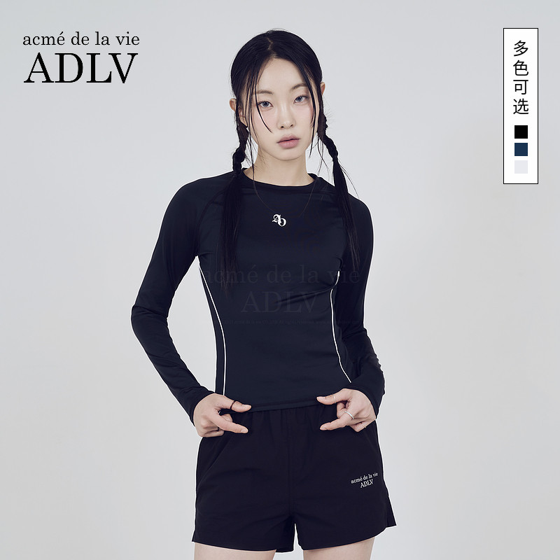 ADLV修身显瘦简约夏季新款女装运动长袖T恤常规百搭圆领上衣女士