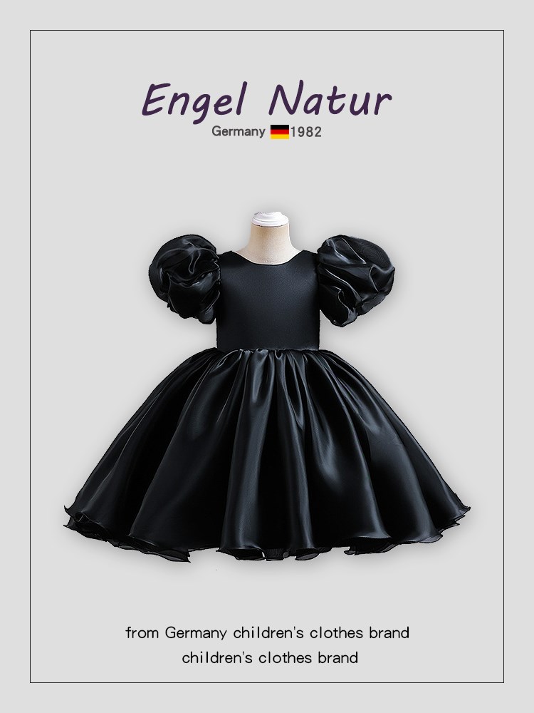 德国Engel Natur泡泡短袖缎面蓬蓬裙后背开叉蝴蝶结高级女童礼服