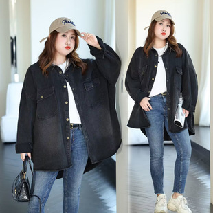 开衫 新品 牛仔外套6002 胸围150胖妹妹加肥加大宽松秋冬季 300斤大码