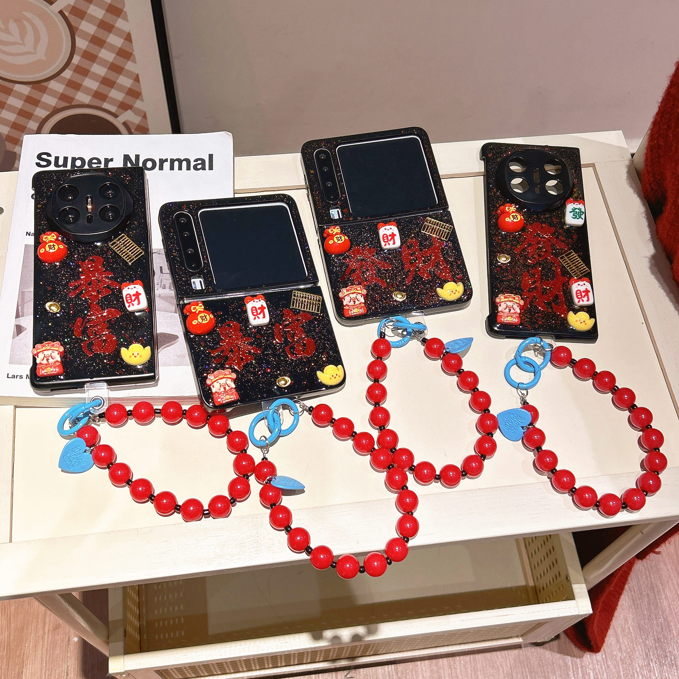 新年发财暴富适用华为puraX手机壳小米mixflip2保护套NovaflipS华为pocket2荣耀magicVFlip2防摔壳N3Flip手链