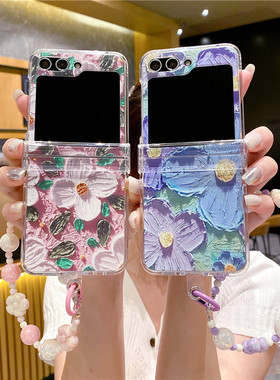 油画山茶花三星zflip7手机壳折叠屏zflip6/5保护套小清新女款zflip4防摔壳W23Flip4个性翻盖zflip3透明硬壳