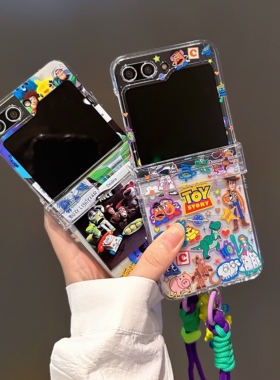 玩具总动员三星zflip5手机壳折叠屏zflip4保护套全包铰链zflip3防摔壳W23Flip创意卡通男女翻盖F7310透明硬壳