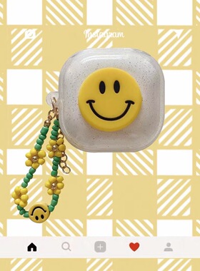 适用于三星GalaxyBudspro保护套buds2无线蓝牙耳机套budslive闪粉软壳日韩可爱笑脸个性潮女budsPro+珍珠挂件