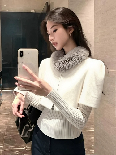 Зимний белый цветной трикотажный плащ, элитный модный свитер, французский стиль