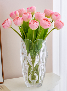 高档郁金香仿真花假花花束绢花干花餐桌插花摆设客厅装饰花艺摆件