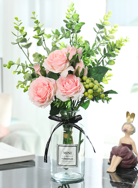 仿真玫瑰花束ins北欧假花绢花插花室内客厅摆设餐桌装饰花艺摆件