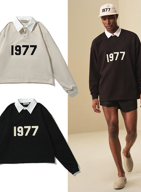 FOG ESSENTIALS 1977数字植绒印花翻领长袖Polo衫男女INS高街休闲