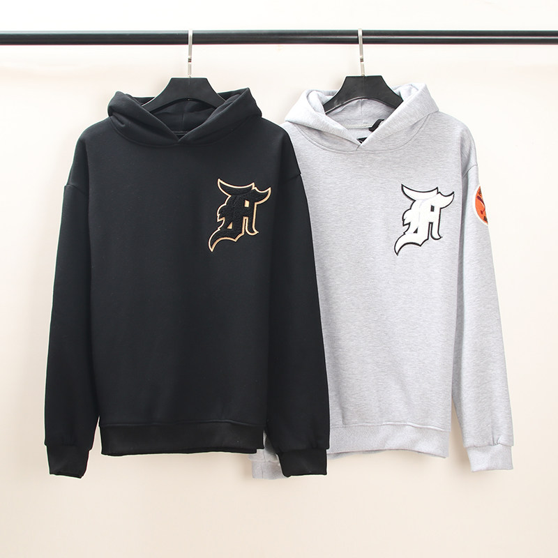 秋冬欧美新款fear of god潮牌第五季徽章加绒连帽卫衣男高街宽松