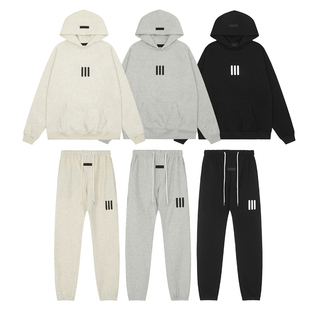 FOG三道杠联名款ESSENTIALS立体印花加绒连帽卫衣男女宽松卫裤子