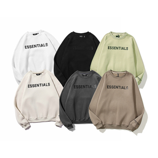 ESSENTIALS高街圆领加绒卫衣情侣FOG立体印花男女宽松套头衫 上衣