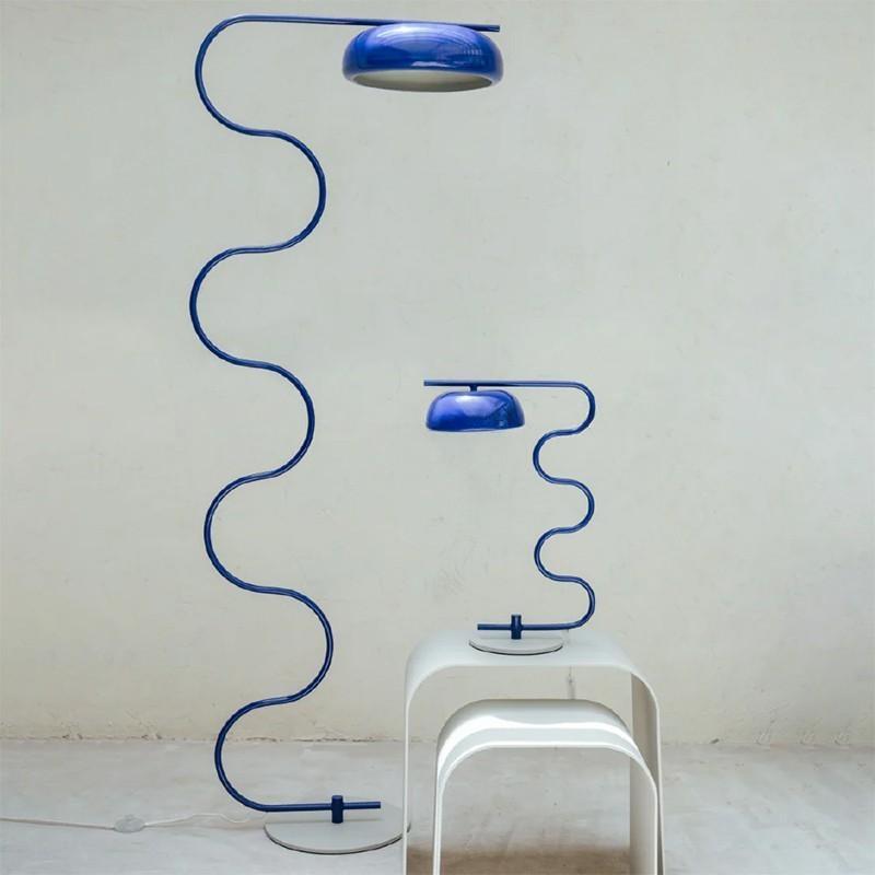 意大利孟菲斯设计客厅中古氛围感弧形金属弯管蓝色落地灯卧室台灯