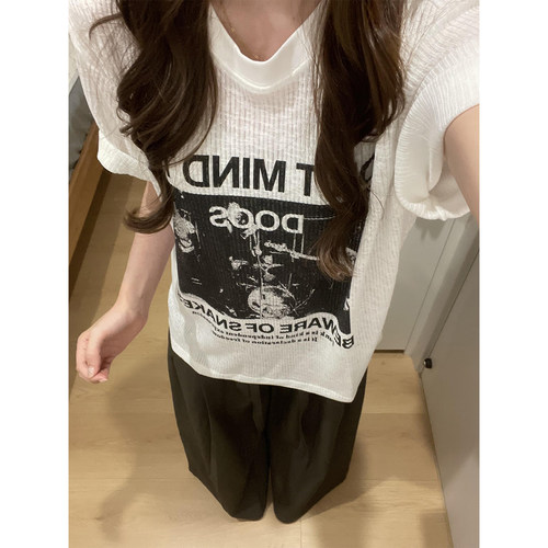 美式复古暗黑风印花短袖t恤女夏