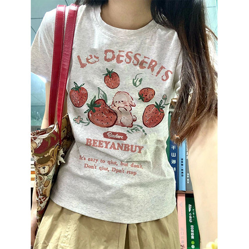 纯棉灰色t恤短袖女夏季新款正肩