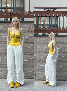 美式复古黄色字母小背心女夏季2026新款辣妹修身外穿无袖吊带上衣