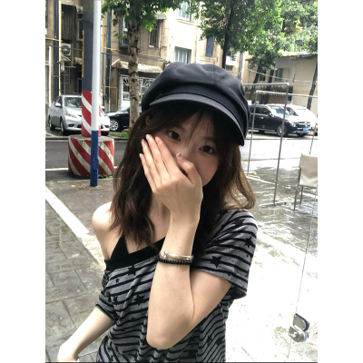 美式复古辣妹星星斜肩短袖t恤女