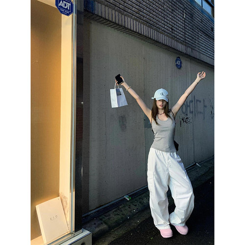 美式修身灰色背心女夏季2024新款