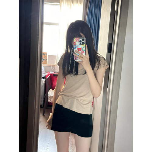 天丝亚麻v领正肩短袖t恤女夏2026