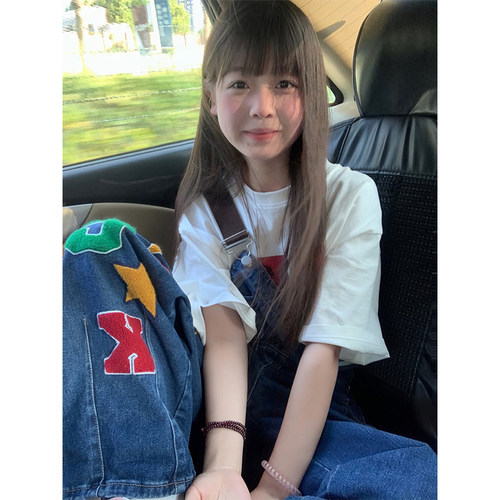 美式高街hiphop星星背带裤女夏季