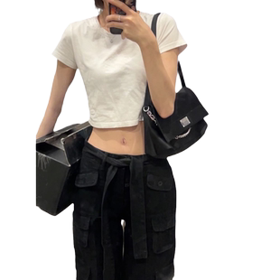 辣妹白色纯棉正肩短袖t恤女2026夏季纯欲风修身显瘦短款上衣ins潮
