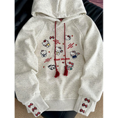 日系甜妹kitty猫刺绣连帽卫衣女秋冬加绒加厚小个子宽松百搭上衣