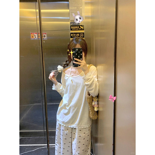 韩系蝴蝶结露肩长袖t恤女薄款