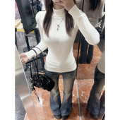 白色加绒加厚半高领内搭打底衫 显瘦上衣 t恤修身 女秋冬季 保暖长袖