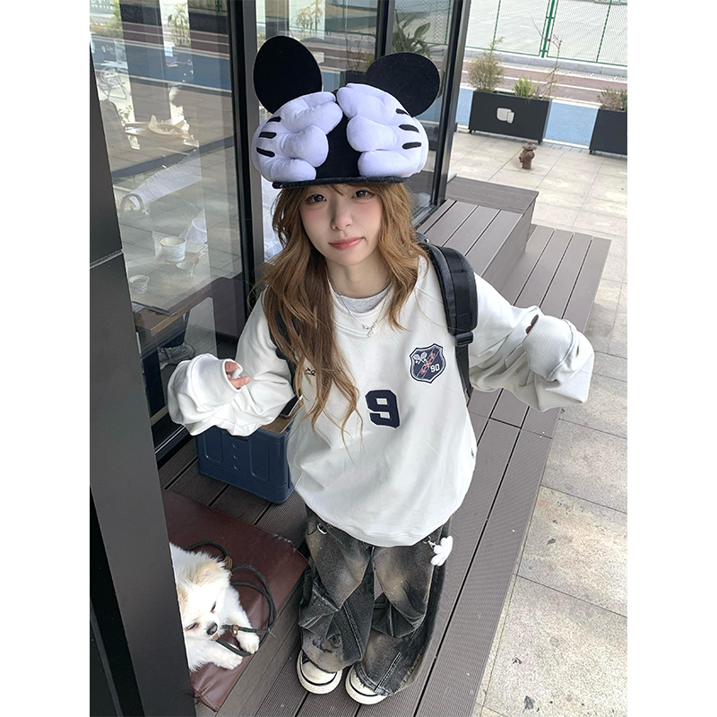 美式复古圆领9号数字卫衣女春秋