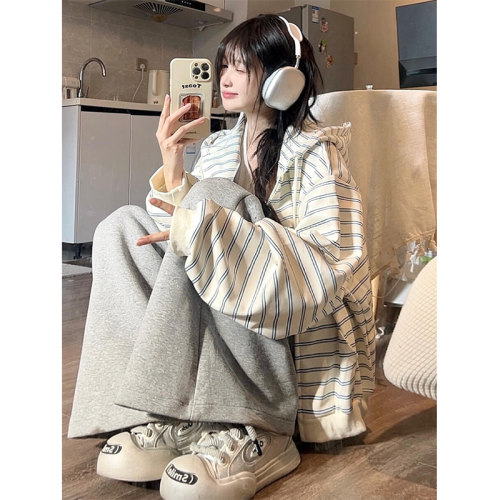 条纹连帽开衫卫衣女秋季2025新款