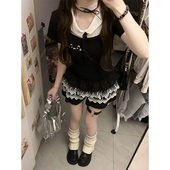 娃娃领撞色甜酷正肩短袖 t恤女夏季 亚文化宅系设计感别致独特上衣