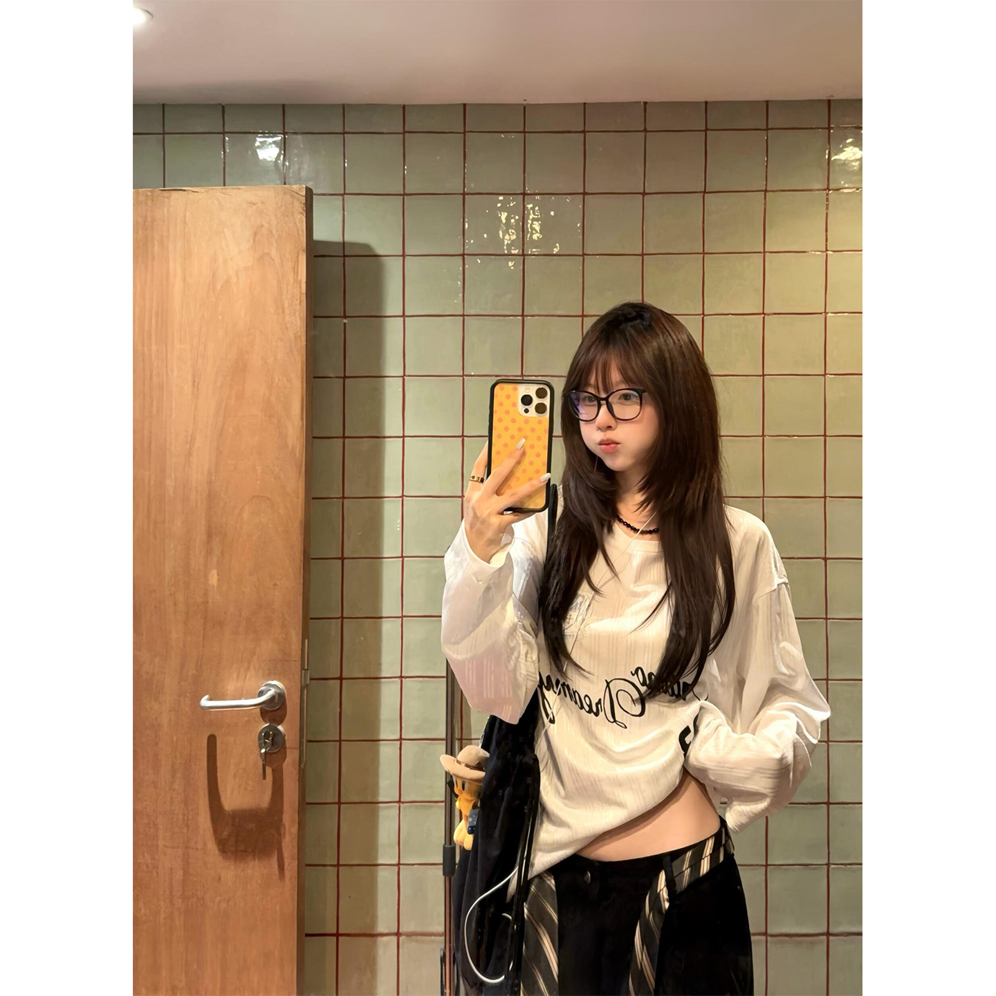 美式数字印花运动风宽松长袖t恤女夏季慵懒休闲防晒罩衫球衣上衣