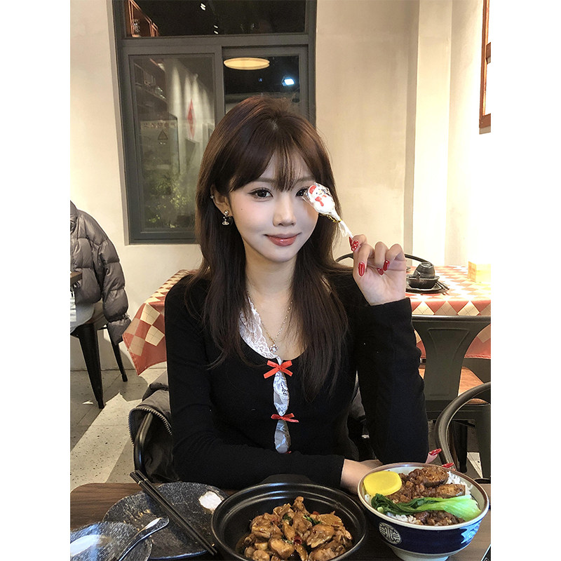 氛围感穿搭纯欲针织开衫女秋冬甜辣修身显瘦蕾丝内搭打底长袖上衣,女装/女士精品,毛针织衫,淘宝优惠券,粉丝福利购,淘宝优惠卷